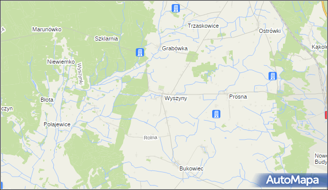 mapa Wyszyny gmina Budzyń, Wyszyny gmina Budzyń na mapie Targeo