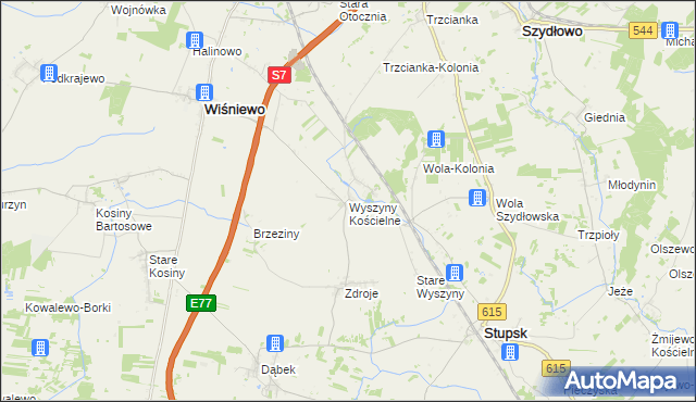 mapa Wyszyny Kościelne, Wyszyny Kościelne na mapie Targeo