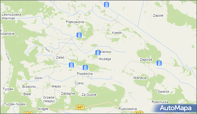 mapa Wyżega gmina Łyse, Wyżega gmina Łyse na mapie Targeo