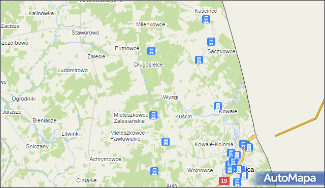 mapa Wyzgi, Wyzgi na mapie Targeo