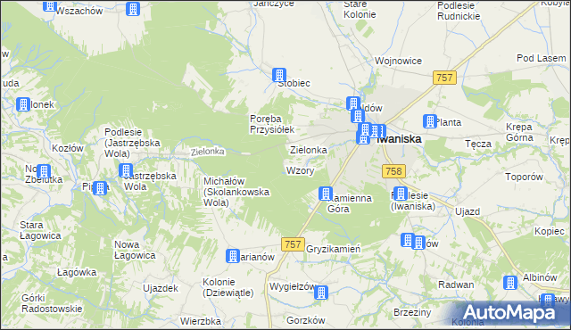 mapa Wzory gmina Iwaniska, Wzory gmina Iwaniska na mapie Targeo