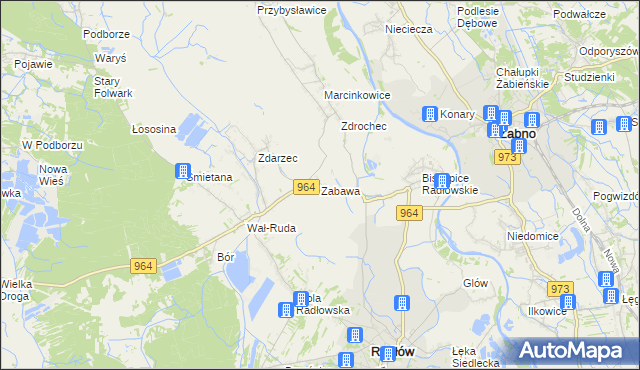 mapa Zabawa gmina Radłów, Zabawa gmina Radłów na mapie Targeo