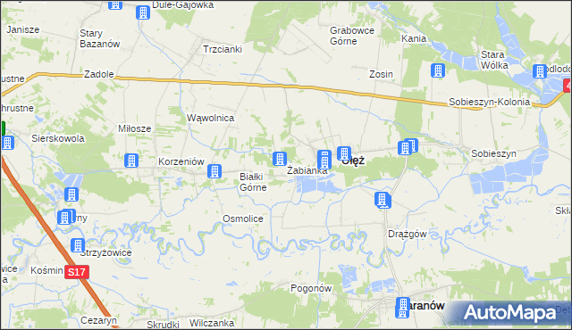 mapa Żabianka gmina Ułęż, Żabianka gmina Ułęż na mapie Targeo