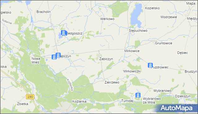 mapa Żabiczyn gmina Mieścisko, Żabiczyn gmina Mieścisko na mapie Targeo