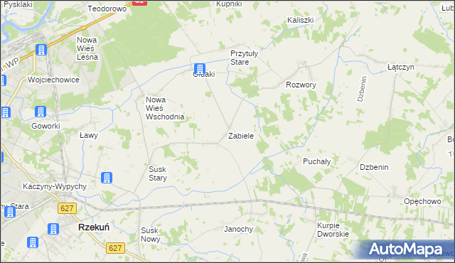 mapa Zabiele gmina Rzekuń, Zabiele gmina Rzekuń na mapie Targeo