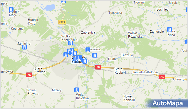 mapa Zabiele gmina Stoczek Łukowski, Zabiele gmina Stoczek Łukowski na mapie Targeo