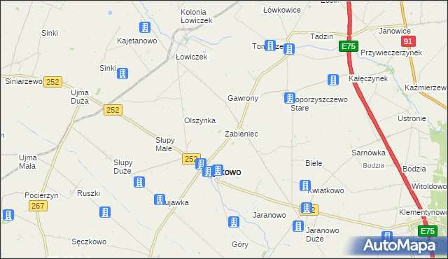 mapa Żabieniec gmina Bądkowo, Żabieniec gmina Bądkowo na mapie Targeo