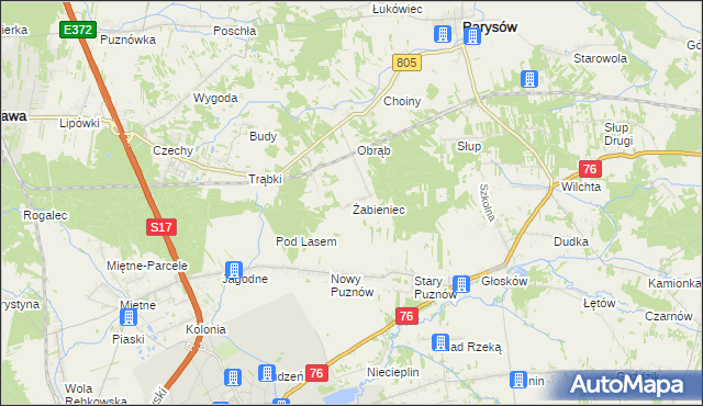 mapa Żabieniec gmina Parysów, Żabieniec gmina Parysów na mapie Targeo