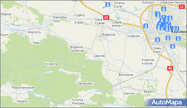mapa Żabiniec gmina Kluczbork, Żabiniec gmina Kluczbork na mapie Targeo
