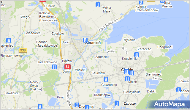 mapa Zabłocie gmina Strumień, Zabłocie gmina Strumień na mapie Targeo