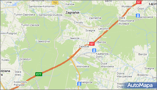 mapa Zabłocie gmina Zagnańsk, Zabłocie gmina Zagnańsk na mapie Targeo