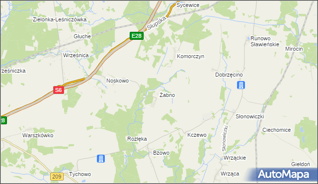 mapa Żabno gmina Sławno, Żabno gmina Sławno na mapie Targeo