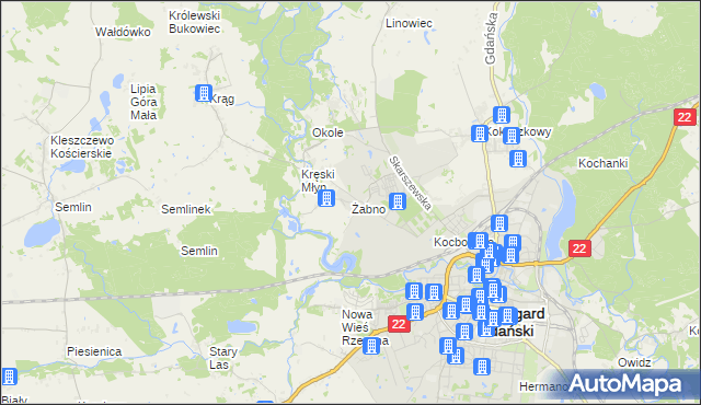 mapa Żabno gmina Starogard Gdański, Żabno gmina Starogard Gdański na mapie Targeo