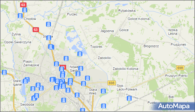 mapa Żabokliki gmina Siedlce, Żabokliki gmina Siedlce na mapie Targeo