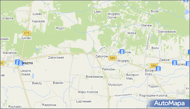 mapa Zaborów gmina Leszno, Zaborów gmina Leszno na mapie Targeo