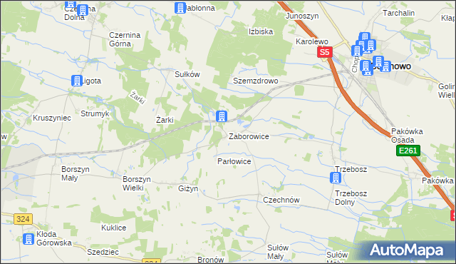 mapa Zaborowice gmina Bojanowo, Zaborowice gmina Bojanowo na mapie Targeo