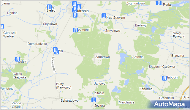 mapa Zaborowo gmina Jutrosin, Zaborowo gmina Jutrosin na mapie Targeo