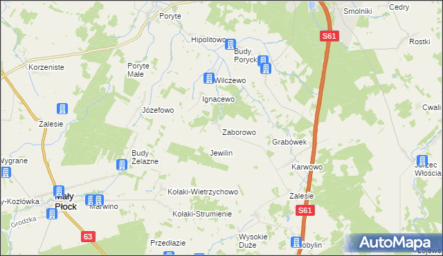 mapa Zaborowo gmina Stawiski, Zaborowo gmina Stawiski na mapie Targeo