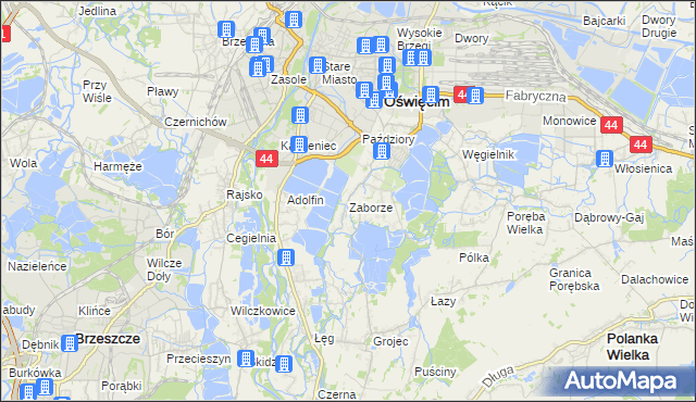 mapa Zaborze gmina Oświęcim, Zaborze gmina Oświęcim na mapie Targeo