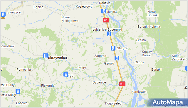 mapa Zaborze gmina Pokrzywnica, Zaborze gmina Pokrzywnica na mapie Targeo