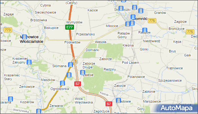 mapa Zaborze gmina Słomniki, Zaborze gmina Słomniki na mapie Targeo