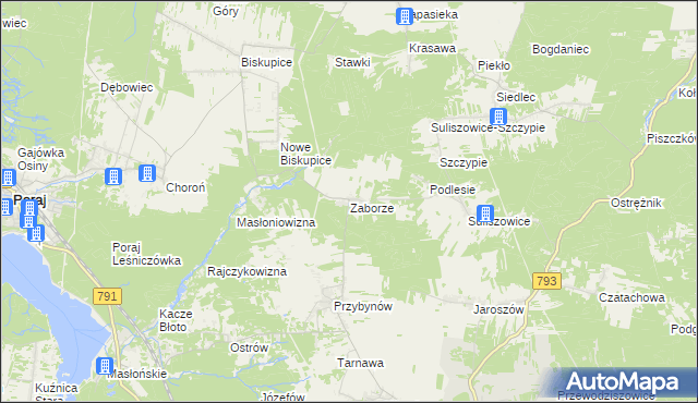 mapa Zaborze gmina Żarki, Zaborze gmina Żarki na mapie Targeo
