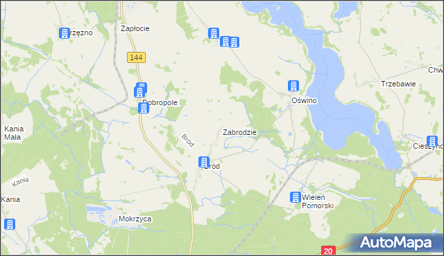 mapa Zabrodzie gmina Chociwel, Zabrodzie gmina Chociwel na mapie Targeo