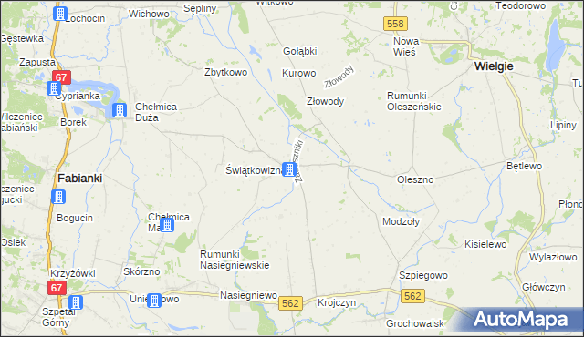 mapa Zaduszniki gmina Wielgie, Zaduszniki gmina Wielgie na mapie Targeo