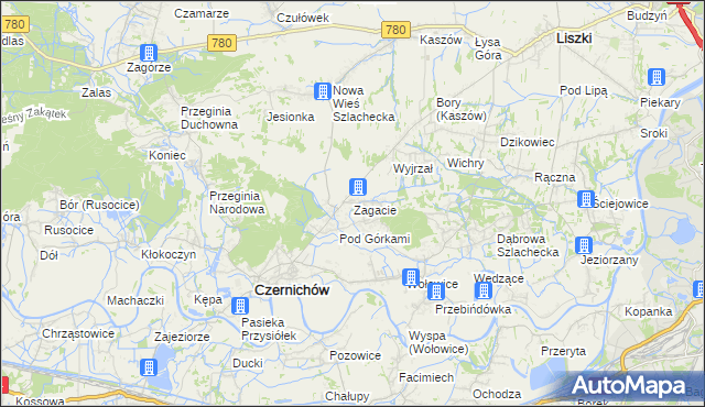 mapa Zagacie gmina Czernichów, Zagacie gmina Czernichów na mapie Targeo