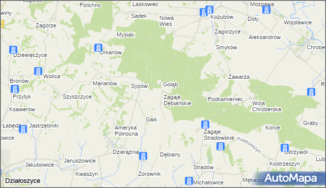 mapa Zagaje Dębiańskie, Zagaje Dębiańskie na mapie Targeo