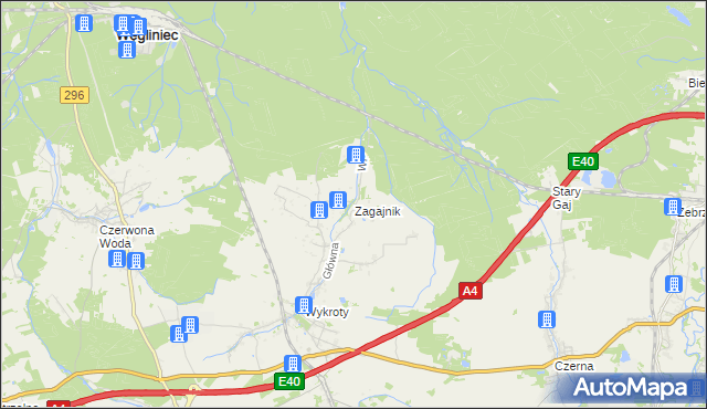 mapa Zagajnik gmina Nowogrodziec, Zagajnik gmina Nowogrodziec na mapie Targeo