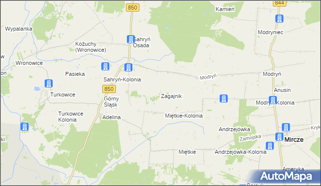 mapa Zagajnik gmina Werbkowice, Zagajnik gmina Werbkowice na mapie Targeo