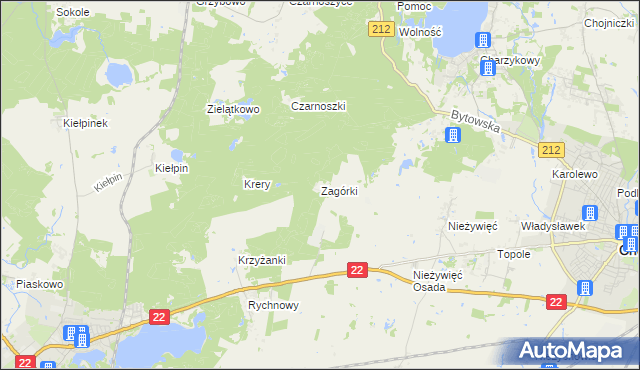 mapa Zagórki gmina Człuchów, Zagórki gmina Człuchów na mapie Targeo