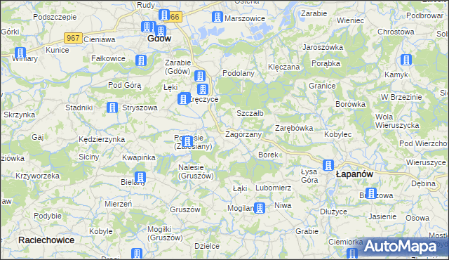 mapa Zagórzany gmina Gdów, Zagórzany gmina Gdów na mapie Targeo