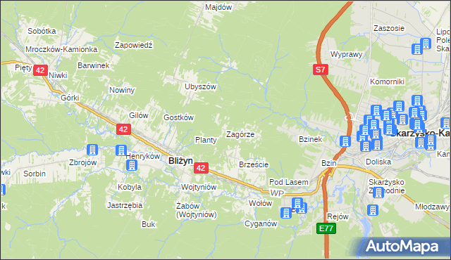 mapa Zagórze gmina Bliżyn, Zagórze gmina Bliżyn na mapie Targeo