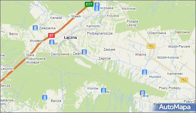 mapa Zagórze gmina Łączna, Zagórze gmina Łączna na mapie Targeo