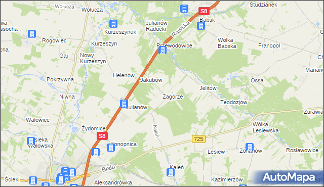 mapa Zagórze gmina Rawa Mazowiecka, Zagórze gmina Rawa Mazowiecka na mapie Targeo