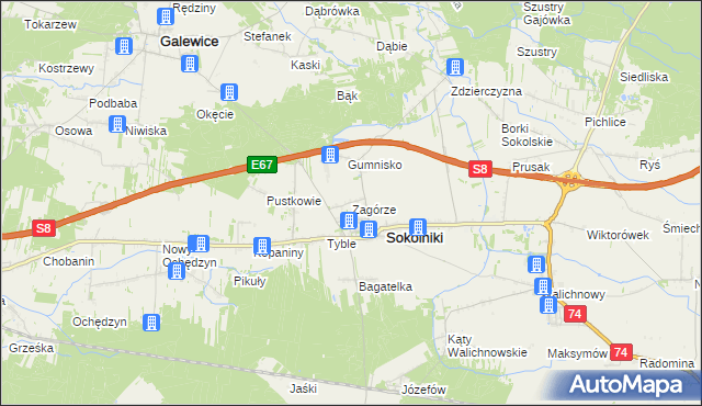 mapa Zagórze gmina Sokolniki, Zagórze gmina Sokolniki na mapie Targeo