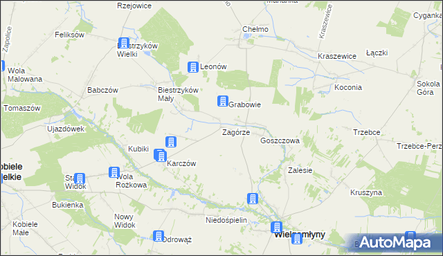 mapa Zagórze gmina Wielgomłyny, Zagórze gmina Wielgomłyny na mapie Targeo