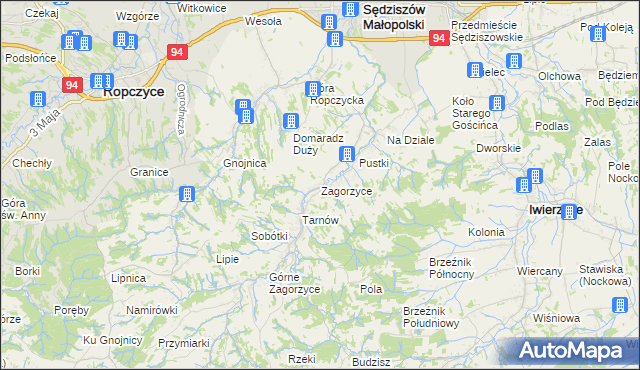 mapa Zagorzyce gmina Sędziszów Małopolski, Zagorzyce gmina Sędziszów Małopolski na mapie Targeo