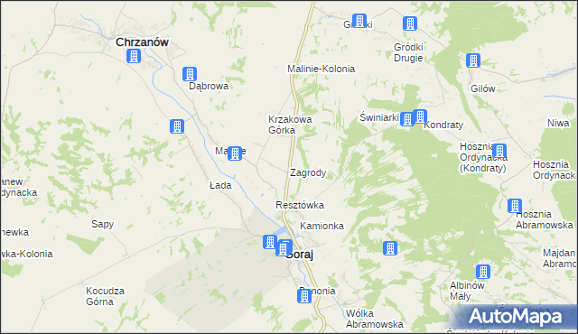 mapa Zagrody gmina Goraj, Zagrody gmina Goraj na mapie Targeo