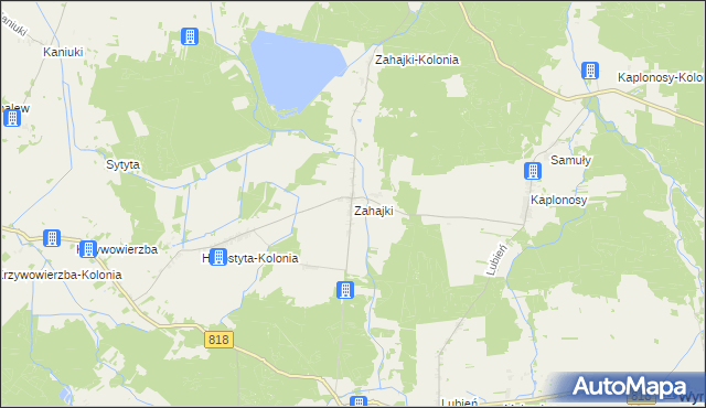 mapa Zahajki gmina Wyryki, Zahajki gmina Wyryki na mapie Targeo