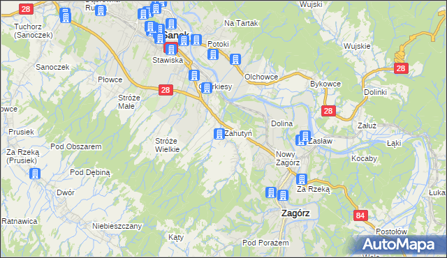 mapa Zahutyń, Zahutyń na mapie Targeo