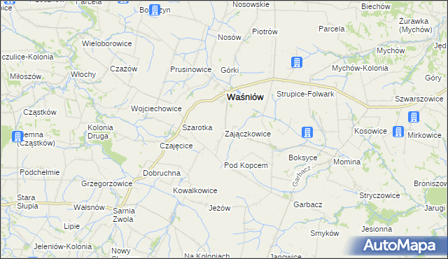 mapa Zajączkowice gmina Waśniów, Zajączkowice gmina Waśniów na mapie Targeo