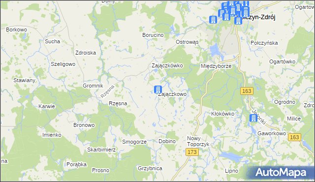 mapa Zajączkowo gmina Połczyn-Zdrój, Zajączkowo gmina Połczyn-Zdrój na mapie Targeo