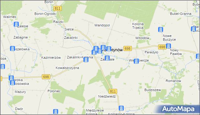 mapa Zakanale gmina Konstantynów, Zakanale gmina Konstantynów na mapie Targeo