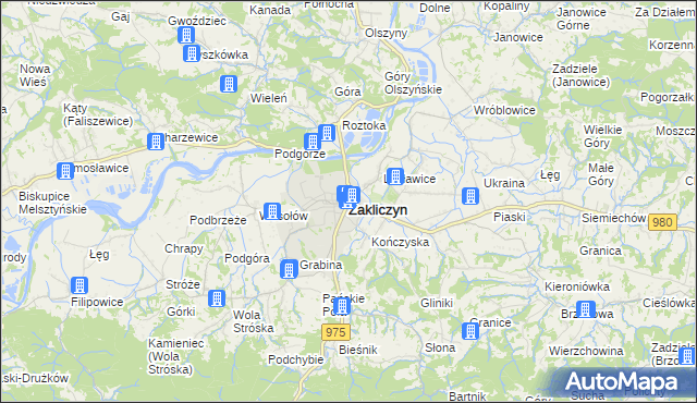 mapa Zakliczyn powiat tarnowski, Zakliczyn powiat tarnowski na mapie Targeo