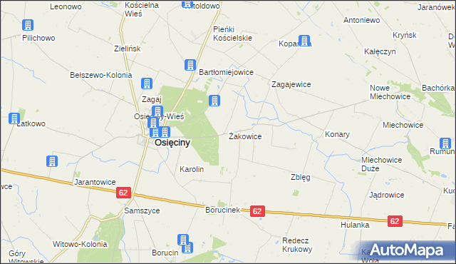 mapa Żakowice gmina Osięciny, Żakowice gmina Osięciny na mapie Targeo