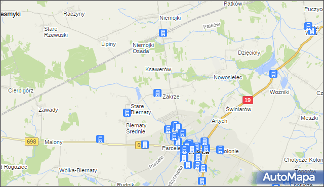 mapa Zakrze gmina Łosice, Zakrze gmina Łosice na mapie Targeo