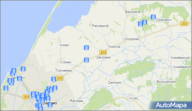 mapa Zakrzewo gmina Darłowo, Zakrzewo gmina Darłowo na mapie Targeo